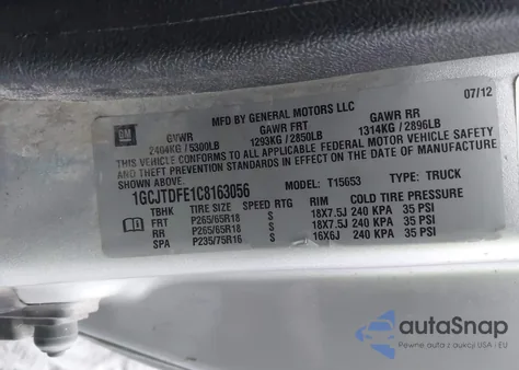 2012 Chevrolet Colorado 2Lt из США, поврежденный, VIN 1GCJTDFE1C8163056